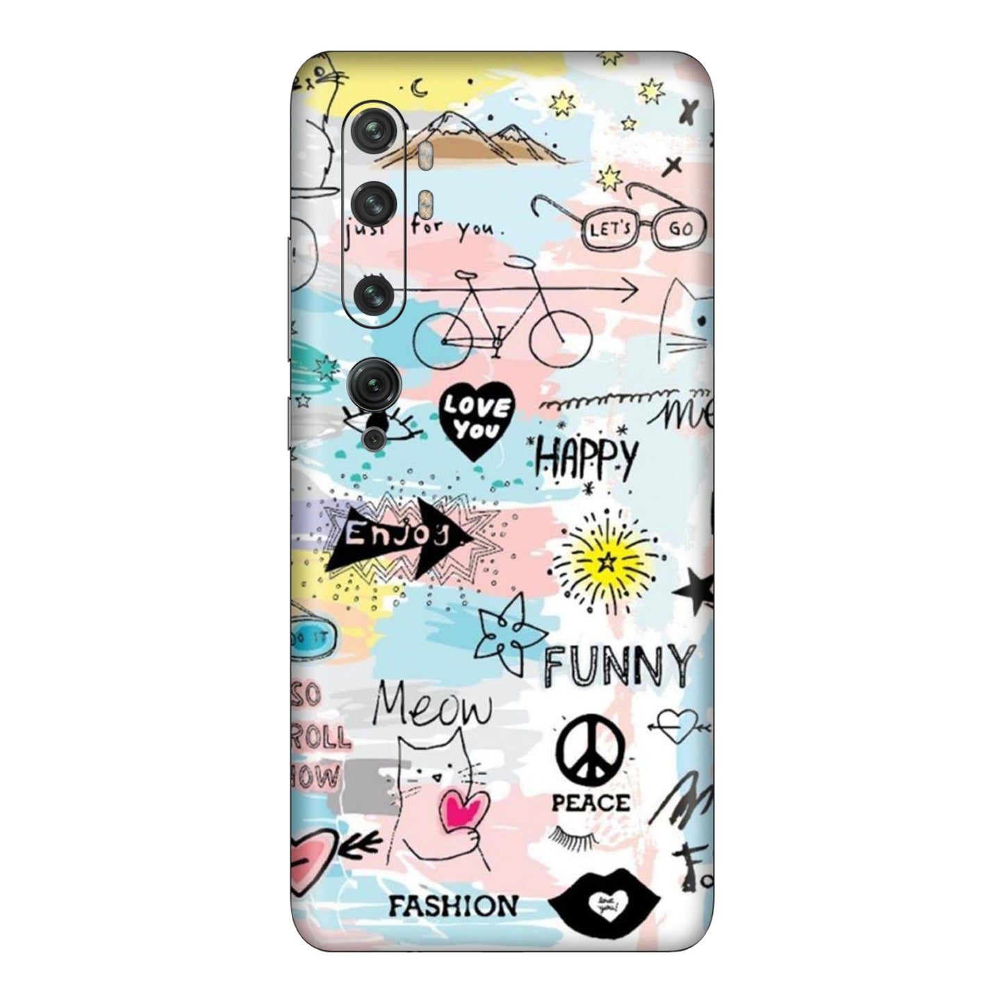 Cat Doodles Pastel Mobile Skin For Mi Note 10