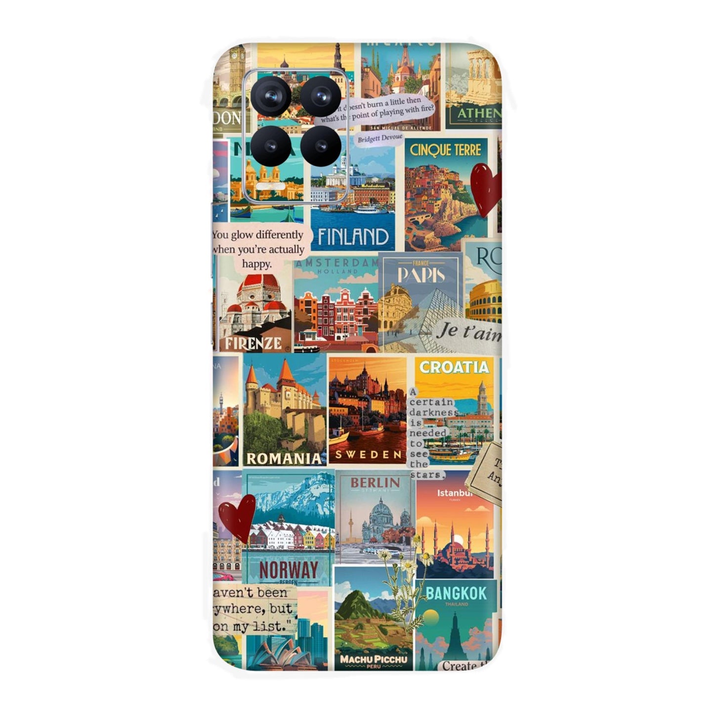 Vintage Travel Sticker Bomb Mobile Skin For Realme 8