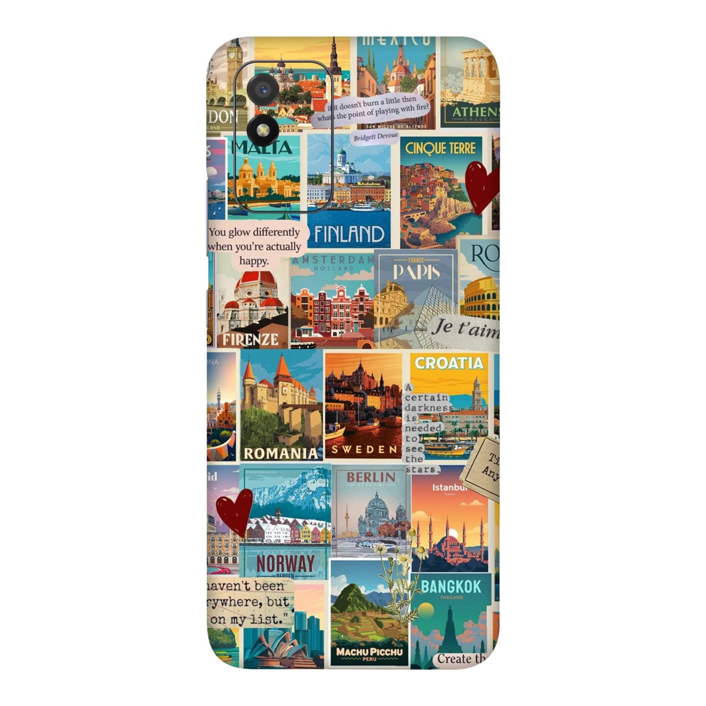 Vintage Travel Sticker Bomb Mobile Skin For Realme Narzo 50i