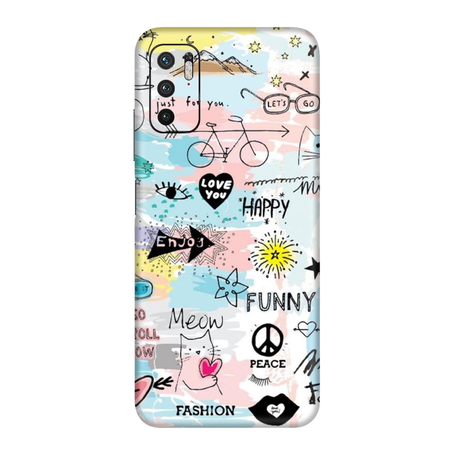 Cat Doodles Pastel Mobile Skin For Redmi Note 10T 5g