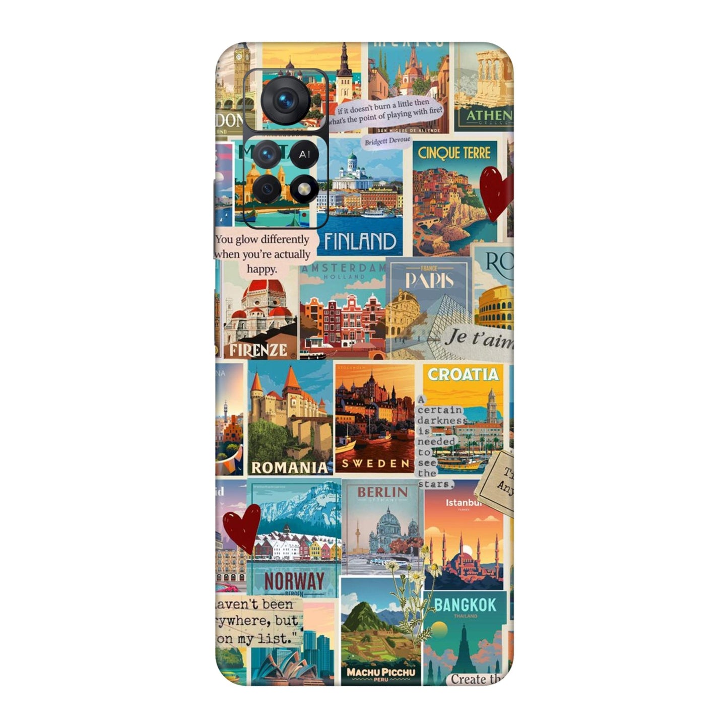 Vintage Travel Sticker Bomb Mobile Skin For Redmi Note 11 Pro
