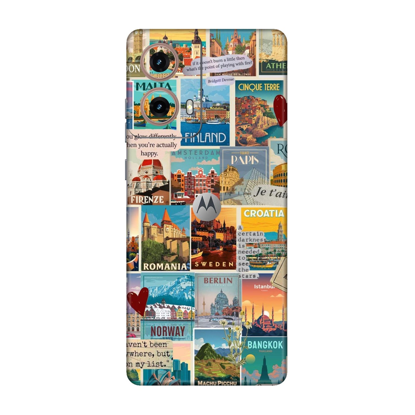 Vintage Travel Sticker Bomb Mobile Skin For Motorola G85