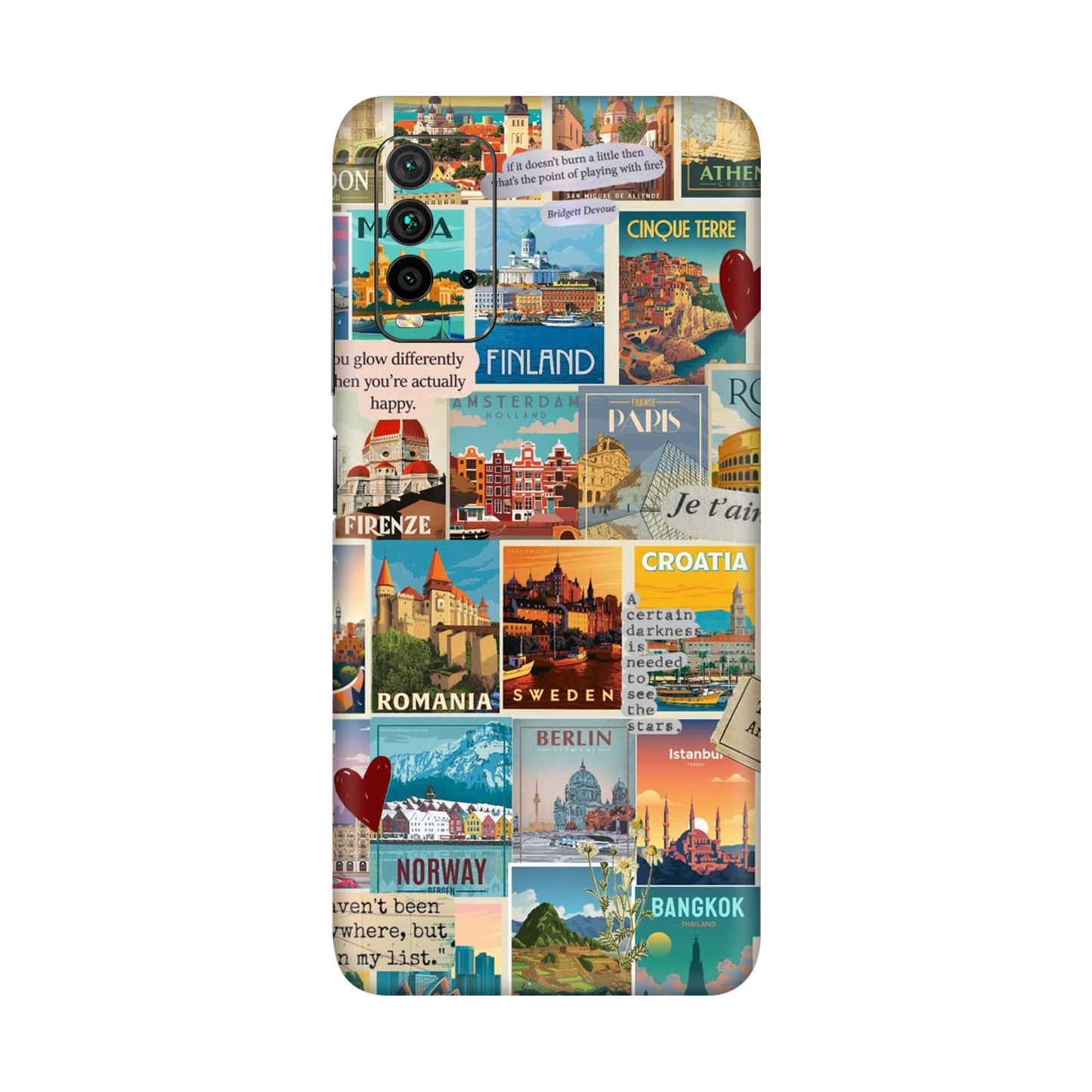 Vintage Travel Sticker Bomb Mobile Skin For Redmi 9 Power