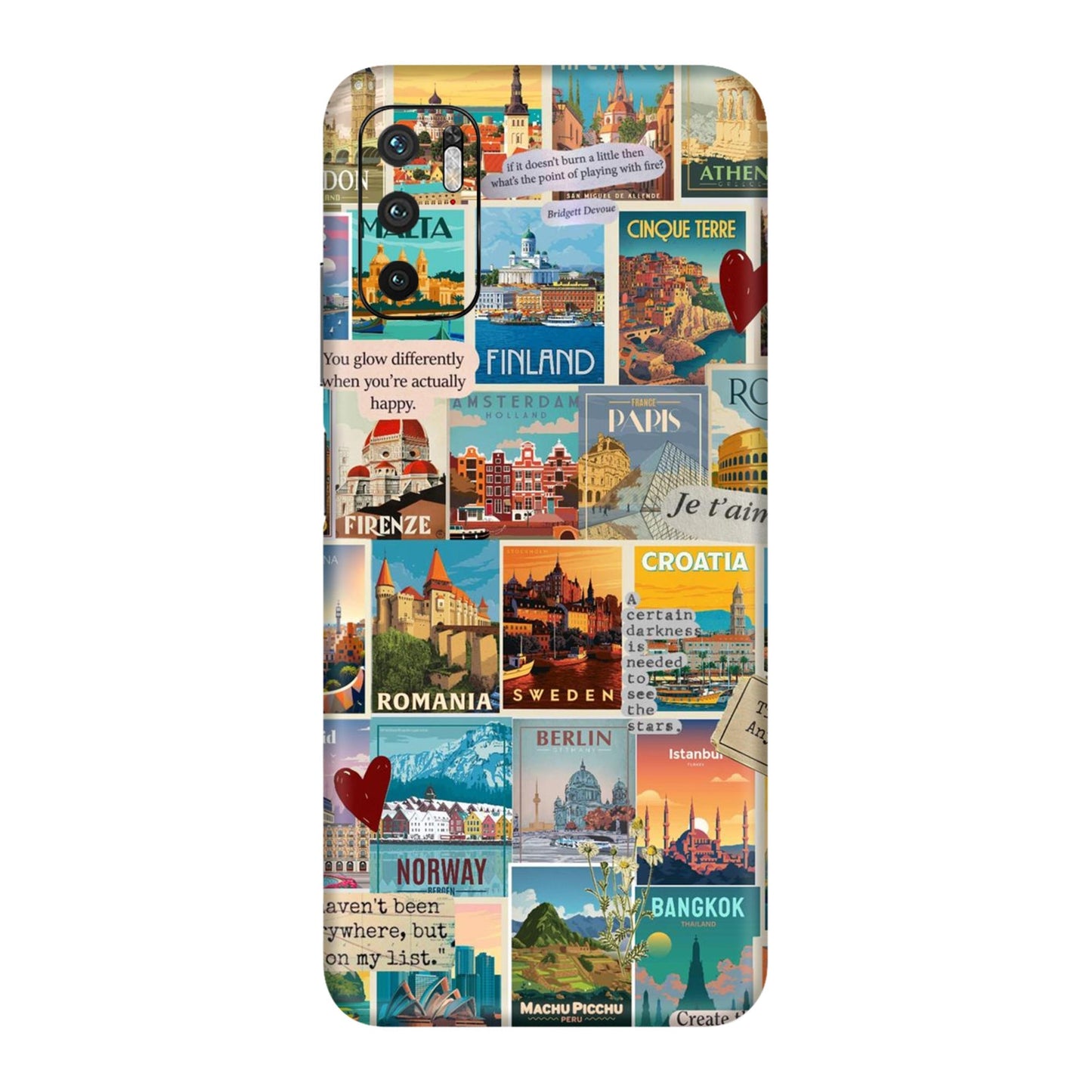 Vintage Travel Sticker Bomb Mobile Skin For Redmi Note 10T 5g