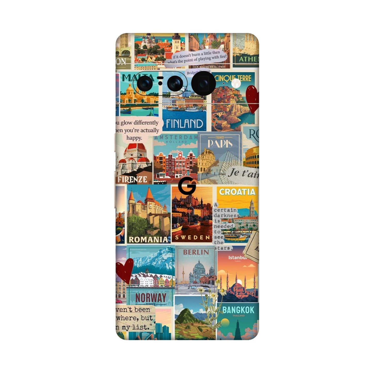 Vintage Travel Sticker Bomb Mobile Skin For Google Pixel 7 Pro 5g