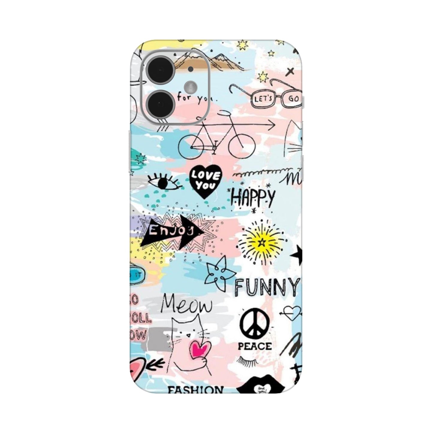 Cat Doodles Pastel Mobile Skin For iPhone 12