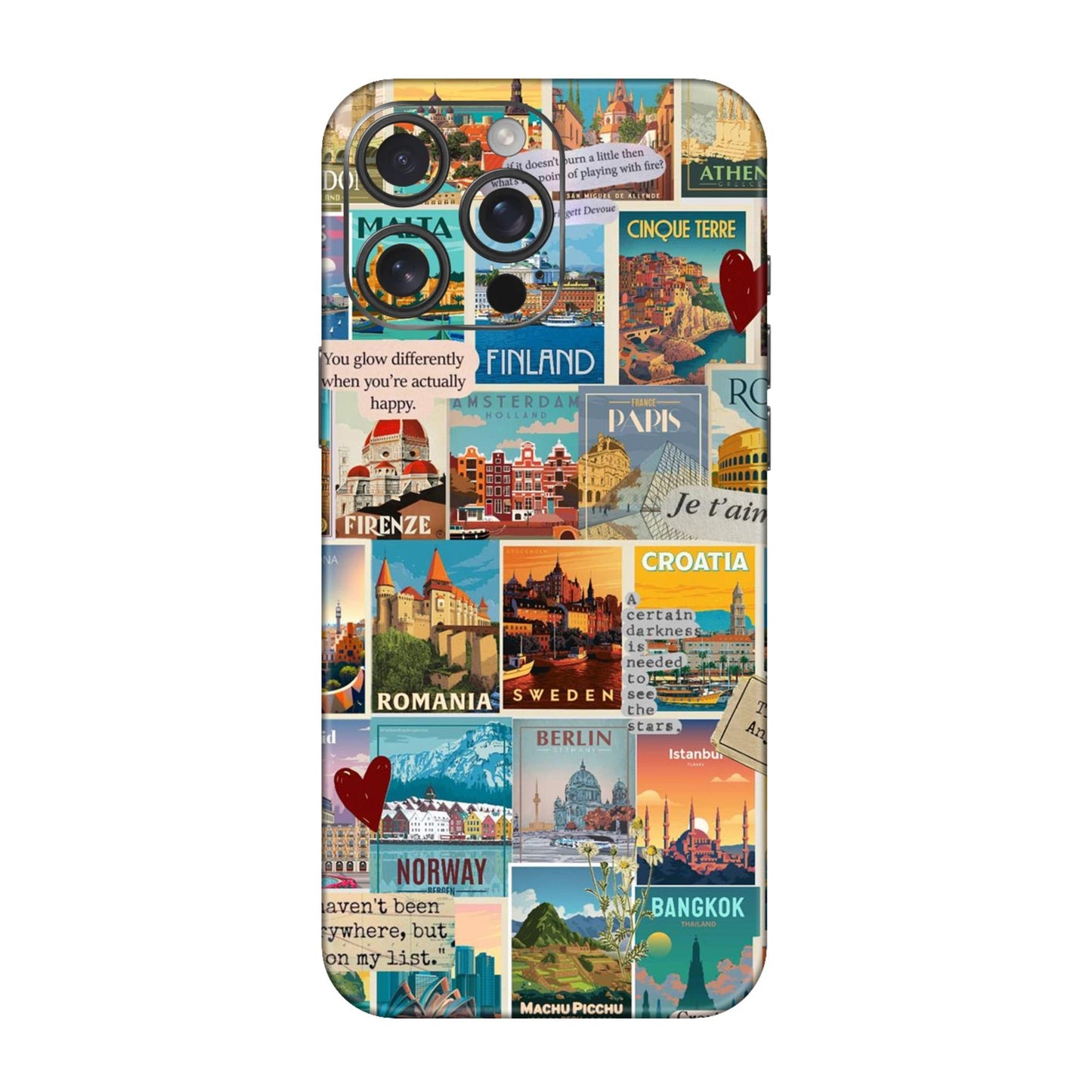 Vintage Travel Sticker Bomb Mobile Skin For iPhone 16 Pro Max